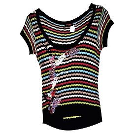 CHRISTIAN LACROIX PULL RELIEFS RUBANS BOUTONS DE  ROSES TULLE CROCHET  T38 Multicolore