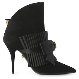 Fausto Puglisi Camurça preta com pregas de cetim e botins de laço Preto