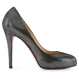 Christian Louboutin-Christian Louboutin Black Suede Fifi Pumps With Metallic Silver Dots-Black