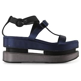 Prada-Prada Navy And Black Stain Japanese Double-Geta Platform Sandals-Blue,Navy blue
