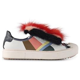Fendi-Fendi White & Multicolor Mink Fur Leather Monster Sneakers-Multiple colors