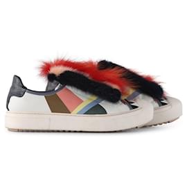 Fendi-Fendi White & Multicolor Mink Fur Leather Monster Sneakers-Multiple colors