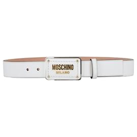 Moschino-Moschino Leather Logo Belt-White