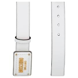 Moschino-Moschino Leather Logo Belt-White