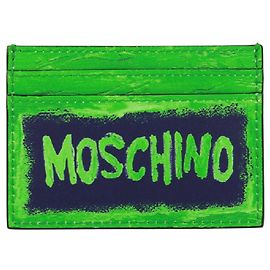 Moschino Leather Logo Printed Card Holder Green