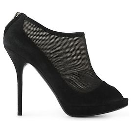 Christian Dior Black Suede & Mesh Peep Toe Booties Black