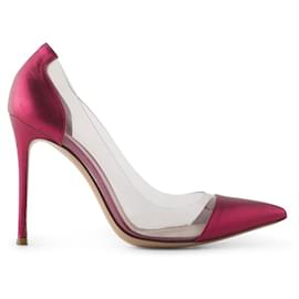 Gianvito Rossi-Gianvito Rossi Metallic Pink Leather And PVC Pumps-Pink