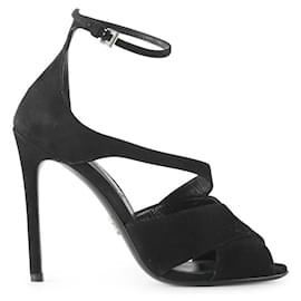 Prada-Prada Black Suede High Heel Crisscross Sandals-Black