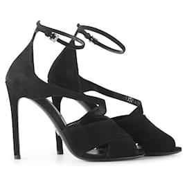 Prada-Prada Black Suede High Heel Crisscross Sandals-Black