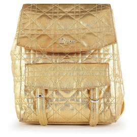 Dior-Dior Stardust Gold Leather Cannage Backpack-Golden,Metallic