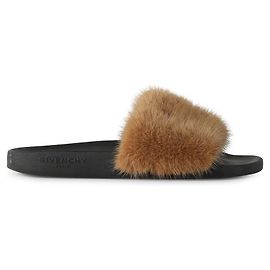 Chinelos de pele de vison marrom Givenchy Marrom Bege