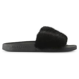 Givenchy Black Mink Fur Slippers Black