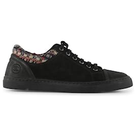 Chanel-Chanel Black Suede And Multicolor Tweed Sneakers-Black