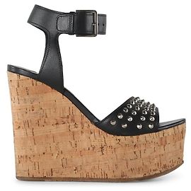 Miu Miu Black Leather Studded Ankle Strap Wedges Black