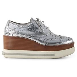Miu Miu Silver Metallic Leather Platform Brogues Silvery Metallic
