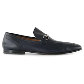 Gucci-Gucci Navy Leather Jordaan Loafer-Blue,Navy blue