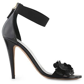 Blumarine Black Patent Leather Flower Embellished Sandals Black