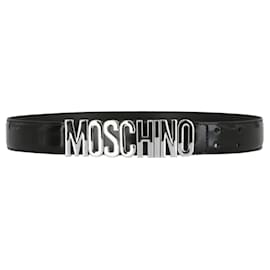 Moschino-Cintura Moschino in pelle con logo-Nero
