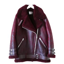 Acne Velocity Vintage oversized shearling biker coat Prune