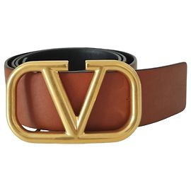 Valentino Vlogo belt in brown and black leather Brown Black