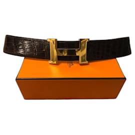 Hermès Gürtel aus Krokodilleder Schokolade Schokolade