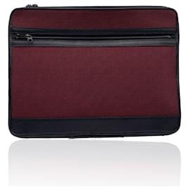 Christian Dior-Vintage Burgundy Canvas and Black Leather Portfolio Bag-Dark red