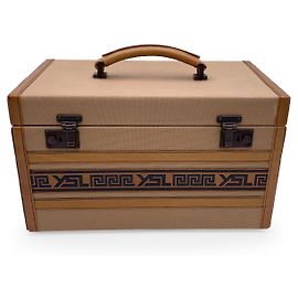 Yves Saint Laurent Vintage Beige Canvas Beauty Bag Train Case Beige