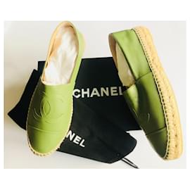 Chanel-Green Leather Espadrlles-Green