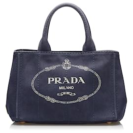 Prada-Prada Blue Canapa Logo Satchel-Blue,Dark blue