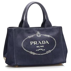 Prada-Prada Blue Canapa Logo Satchel-Blue,Dark blue
