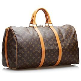 Louis Vuitton-Louis Vuitton Brown Monogram Keepall Bandouliere 50-Castaño