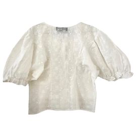 Superb vintage blouse 70/80s Cacharel 40 (taille 2) white embroidered cotton blend White