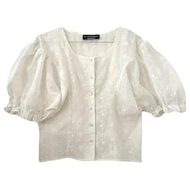 Cacharel-Excelente blusa vintage 70/80s Cacharel 40 (taille 2) mistura de algodão bordado branco-Branco