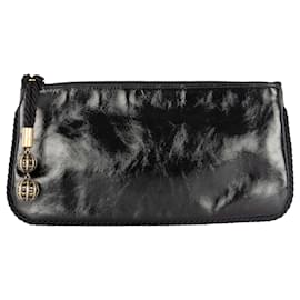 Gucci-Pochette en cuir brillant Gucci avec bordure tressée et pompon-Noir