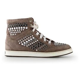 Jimmy Choo Greige Suede Crystal Studded Tokyo High Top Sneakers Grey