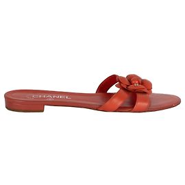 Chanel Double Strap Camellia Sandals Red
