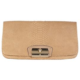 Coach Snakeskin Clutch Brown Beige