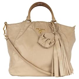 Prada-Prada Beige Leather Hobo Handbag with Strap-Beige