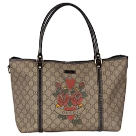 Gucci-Bolsa de tela Gucci Monogram Canvas Tattoo Heart-Castaño