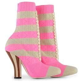 Fendi-Fendi Beige And Pink Knit Rockoko Sock Boots-Multiple colors