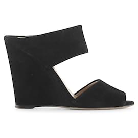 Prada-Prada Black Suede Thick Straps Wedge Sandals-Black