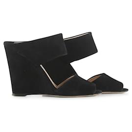 Prada-Prada Black Suede Thick Straps Wedge Sandals-Black