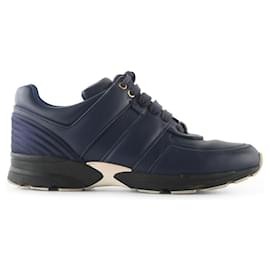 Chanel-Chanel Navy Leather Tennis Sneakers-Blue,Navy blue