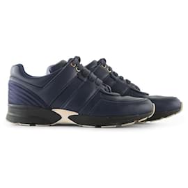 Chanel-Chanel Navy Leather Tennis Sneakers-Blue,Navy blue