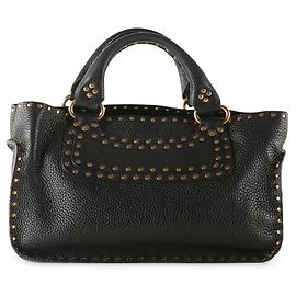 Céline Celine Black Leather Studded Boogie Tote Bag Black