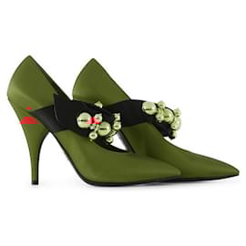 Prada-Prada Red Satin Embellished Pointy Toe Pumps-Red