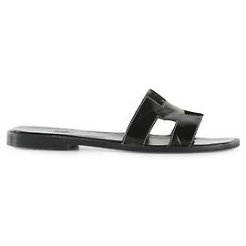 Hermès Hermes Black Patent Leather Oran Flat Slides Black