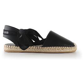 Christian Dior Espadrilles aus schwarzem Leder mit schönem D und Knöchelbindung Schwarz