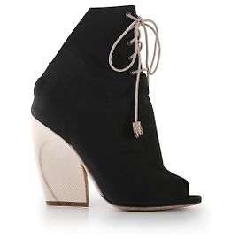 Christian Dior Schwarz-beige Grosgrain-Brooklyn-Schnürstiefeletten mit Peeptoe Schwarz