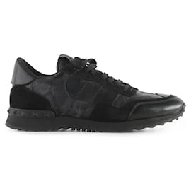 Valentino Garavani-Valentino Garavani Black Leather & Suede Camouflage Rockrunner Sneakers-Black